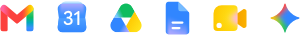 Gmail、Googleカレンダー、Googleドライブ、Googleドキュメント、Google Meet、Gemini